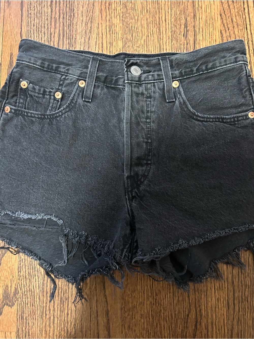 Levi’s 501 Black Cutoff Shorts High Rise Raw Hem Size 25